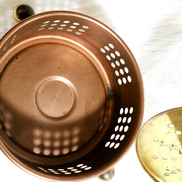 MCM VINTAGE BRASS COPPER CANDLE HOLDER / WARMING DISH / TEA WARMER - Picture 4 of 12